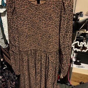 American Eagle Outfitters Brown Leopard Print Long Sleeve Dress